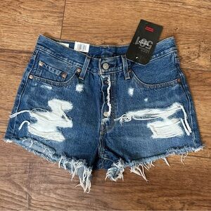 Levi's 501 Ripped Jean Shorts - Dark Blue